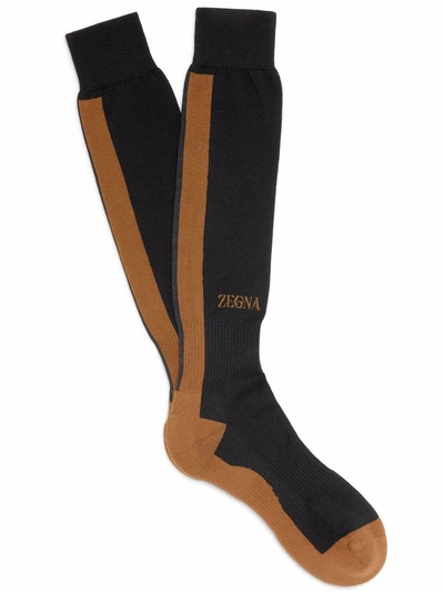 Ermenegildo Zegna Intarsia-logo Techmerino™ Wool Socks In Black