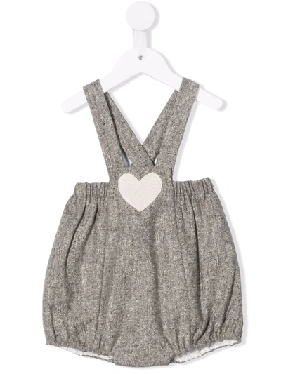 La Stupenderia Babies' Heart-patch Short Dungarees In Grey