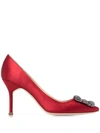 Manolo Blahnik Hangisi 70 Crystal-buckled Pumps In Red