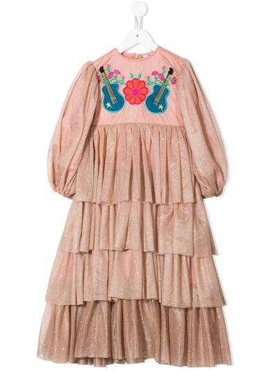Raspberry Plum Kids' Goldie Embroidered Long-sleeve Tiered Dress In Pink