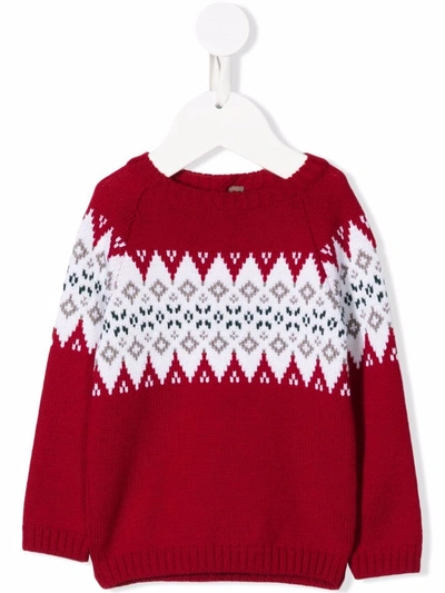 Little Bear Babies' Intarsia-knit Round Neck Jumper In Red