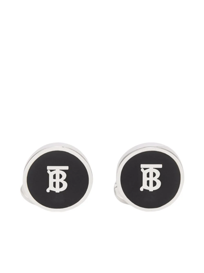 Burberry Monogram Palladium-plated Cufflinks In Palladium/black