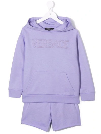 Versace Kids' Embroidered-logo Tracksuit Set In Purple
