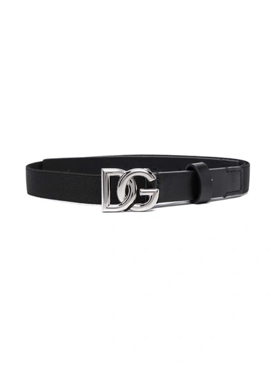 Dolce & Gabbana Kids' Logo-buckle Leather Belt In Black