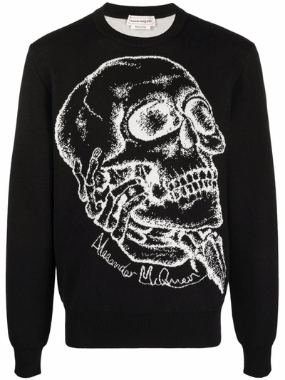 Alexander Mcqueen Skull-print Long-sleeved Sweater In Black