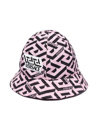 Versace Kids' La Greca Print Bucket Hat In Pink