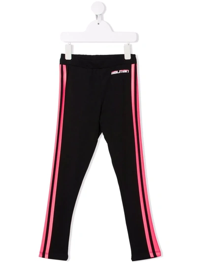 Balmain Kids' Logo-print Side-stripe Leggings In Nero/fuxia