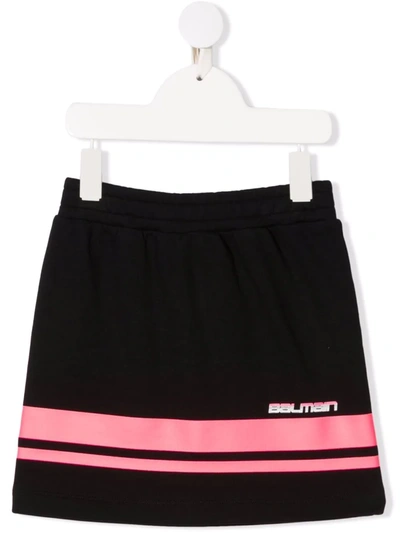 Balmain Kids' Little Girl's & Girl's Contrast Stripe Logo Skirt In Nero
