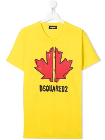 Dsquared2 Kids' Logo印花棉t恤 In Yellow