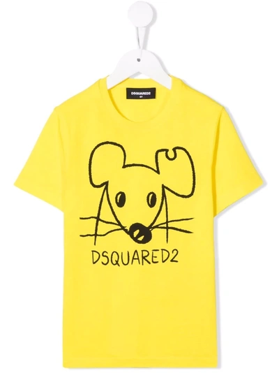 Dsquared2 Yellow Teen T-shirt With Black Print Dsquared Kids In Giallo