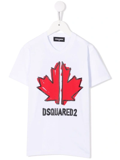 Dsquared2 White Teen T-shirt With Frontal Print Dsquared Kids