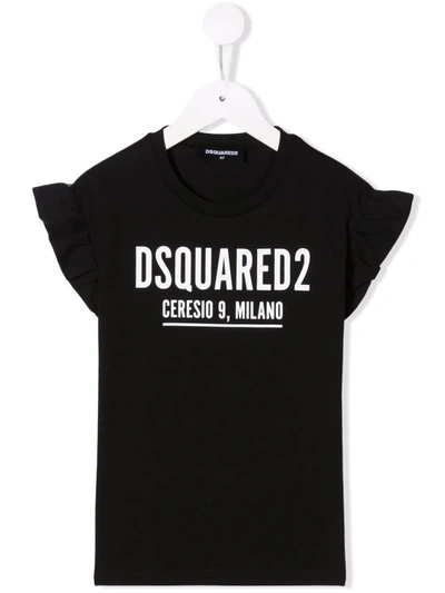Dsquared2 Kids' Logo印花圆领t恤 In Black