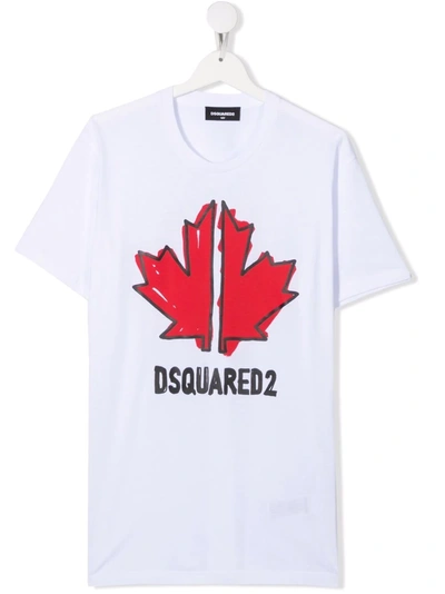 Dsquared2 White Teen T-shirt With Frontal Print Dsquared Kids