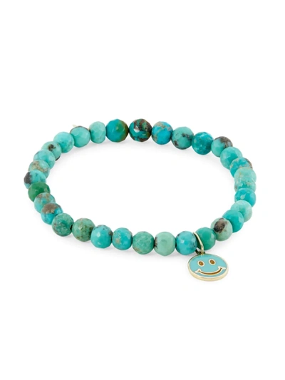 Sydney Evan Women's 14k Yellow Gold, Turquoise & Enamel Happy-face Charm Bracelet