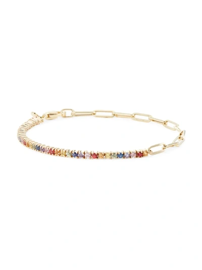 Saks Fifth Avenue Women's 14k Gold & Half Rainbow Sapphire Tennis Bracelet In Yellow