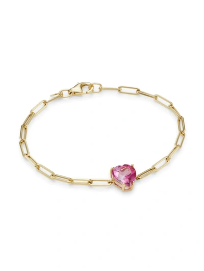 Saks Fifth Avenue Women's 14k Yellow Gold & Pink Topaz Paper Clip Chain Bracelet