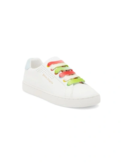 Palm Angels Kid's Rainbow Logo Leather Low-top Trainers, Toddler/kids In White Pink