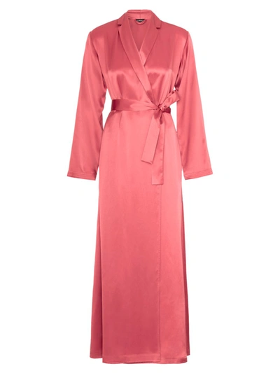 La Perla Waistcoataglia Long Silk Wrap Dressing Gown In Rose Noisette