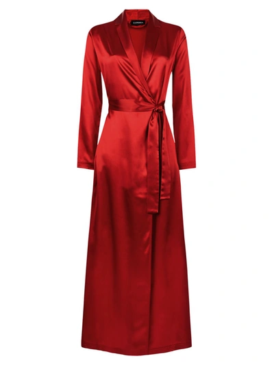 La Perla Vestaglia Long Silk Wrap Robe In Red Tango