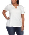 White Mark Plus Size Keyhole Neck Cutout Short Sleeve Top In White