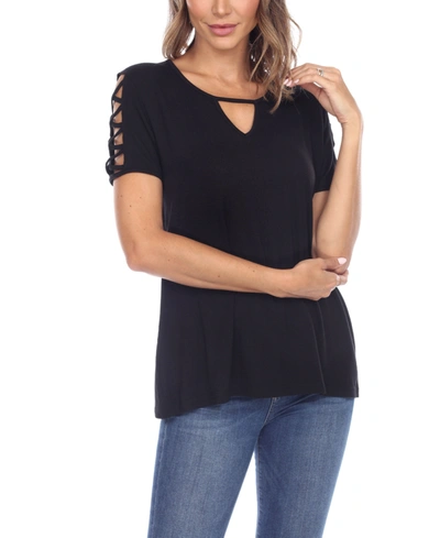 White Mark Women's Keyhole Neck Cutout Short Sleeve Top In Black