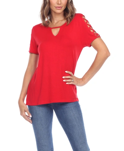 White Mark Plus Size Keyhole Neck Cutout Short Sleeve Top In Red