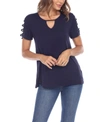 White Mark Plus Size Crisscross Cutout Short Sleeve Top In Navy
