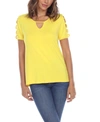 White Mark Plus Size Keyhole Neck Cutout Short Sleeve Top In Yellow