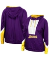 MITCHELL & NESS WOMEN'S PURPLE LOS ANGELES LAKERS HALF-ZIP WINDBREAKER 2.0 HOODIE JACKET