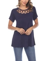 White Mark Plus Size Crisscross Cutout Short Sleeve Top In Navy