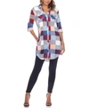 White Mark Plus Size Plaid Tunic Shirt In Blue And Burgundy