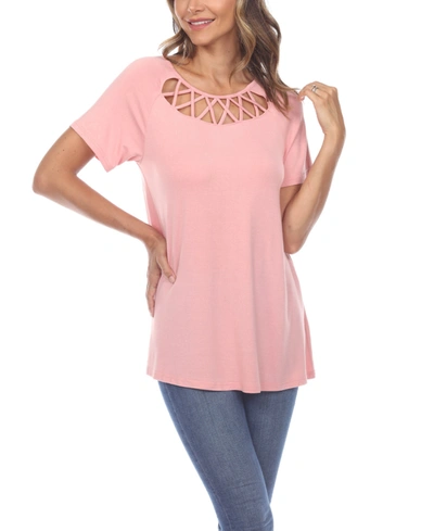 WHITE MARK WOMEN'S CRISSCROSS CUTOUT SHORT SLEEVE TOP