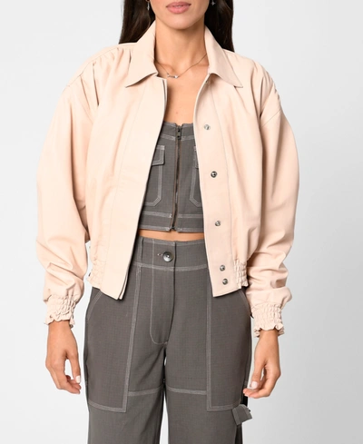 Nicole Miller Women's Collared Leather Jacket In Blush