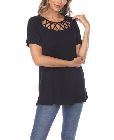 WHITE MARK WOMEN'S CRISSCROSS CUTOUT SHORT SLEEVE TOP