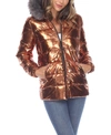 White Mark Women's Metallic Puffer Coat With Hoodie In Yellow