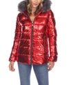 WHITE MARK WOMEN'S METALLIC PUFFER COAT WITH HOODIE