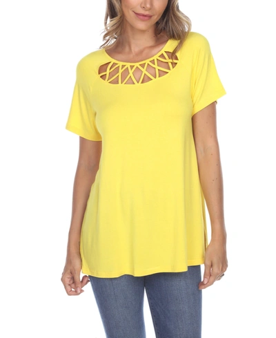 White Mark Plus Size Crisscross Cutout Short Sleeve Top In Yellow