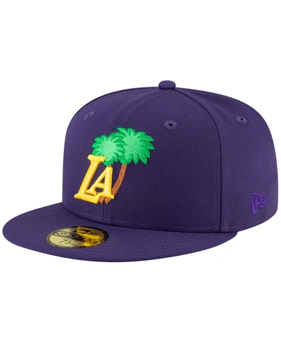 New Era Men's Purple Los Angeles Lakers Icon Pink Undervisor 59fifty Fitted Hat