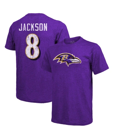 Majestic Men's Lamar Jackson Purple Baltimore Ravens Tri-blend Name And Number T-shirt