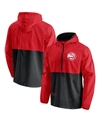 FANATICS MEN'S RED, BLACK ATLANTA HAWKS ANORAK WINDBREAKER HALF-ZIP HOODIE JACKET