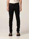 Alexander Mcqueen Black Jeans With Branded Button And Logo Patch In Cotton Denim Stretch Man In Black