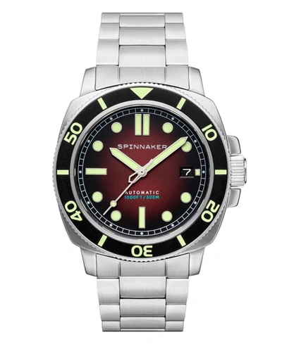 Spinnaker Men's Hull Diver Automatic Ombre Red With Silver-tone Solid Stainless Steel Bracelet Watch 42mm