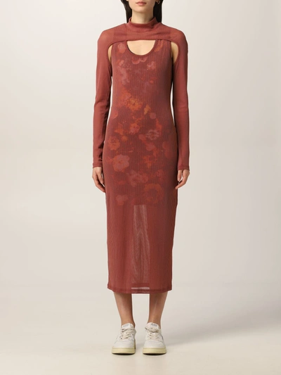 Mcq By Alexander Mcqueen Dress Icon Grow Up Mcq Ribbed Knit Dress In Brick Red