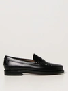 Sebago Round Toe Leather Loafers With Penny Strap In Black