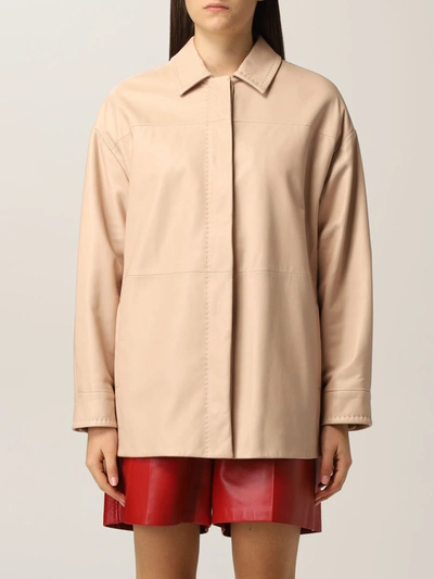 Max Mara Olivi Leather Jacket In Pink