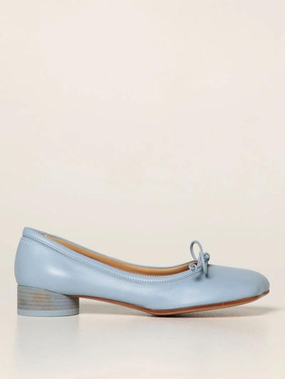 Mm6 Maison Margiela Ballerina In Light Blue Leather In Blue