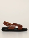 Marni Brown Fussbett Sandals In Leather