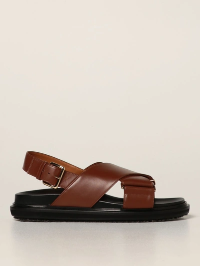 Marni Crisscross Slingback Flat Sandals In Leather