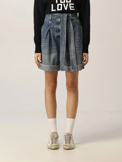 Golden Goose Tie-waist High-waist Denim Shorts In Blu