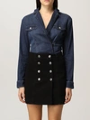 Liu •jo Liu Jo Logo Button Fringed Mini Skirt In Denim